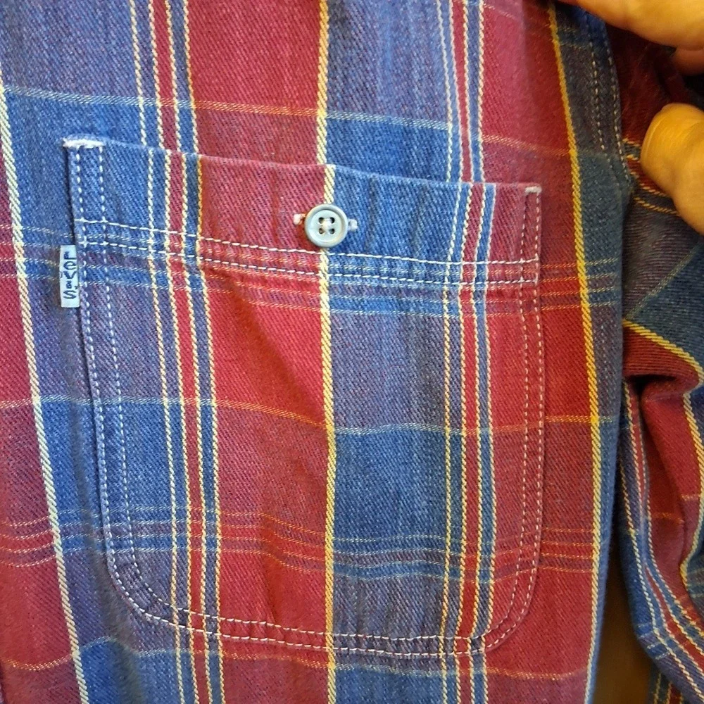 Vintage 1995 Levi's LS Plaid‎ Heavy Cotton Button Down Shirt Jacket Medium EUC